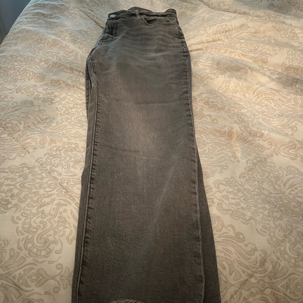 Ann Taylor Loft grey distressed jeans with rough cuff ankle length